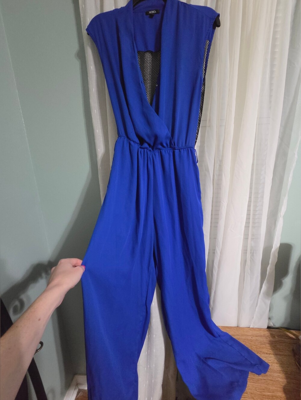 XOXO Cobalt Blue Sleeveless Wrap-Front Jumpsuit